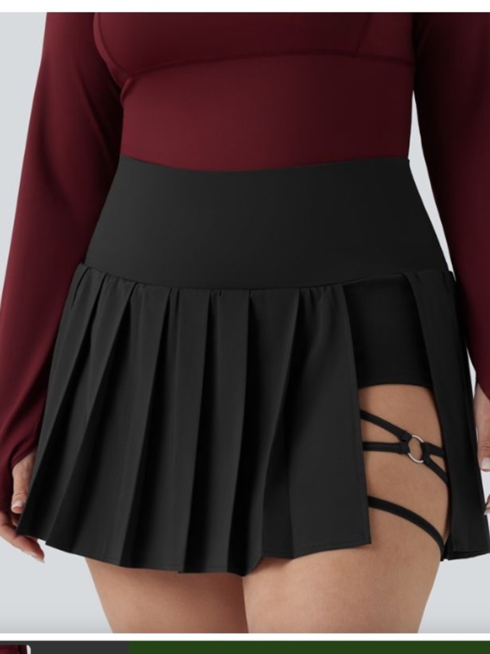 HALARA Black Pleated Mini Skirt with Strappy Short